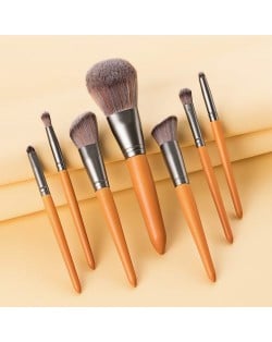(7 PCS Set) Vintage Brown Color Wooden Handle Fashion Makeup Brush