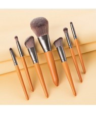 (7 PCS Set) Vintage Brown Color Wooden Handle Fashion Makeup Brush