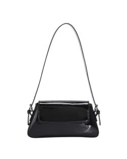 Simple Design U.S. Fashion Bright Surface PU Women Shoulder Bag - Black