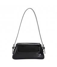 Simple Design U.S. Fashion Bright Surface PU Women Shoulder Bag - Black