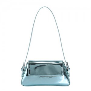 Simple Design U.S. Fashion Bright Surface PU Women Shoulder Bag - Blue