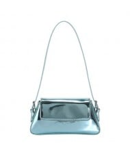 Simple Design U.S. Fashion Bright Surface PU Women Shoulder Bag - Blue