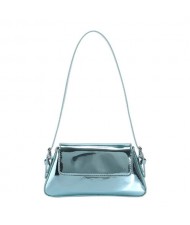 Simple Design U.S. Fashion Bright Surface PU Women Shoulder Bag - Blue