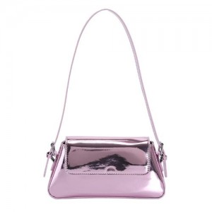 Simple Design U.S. Fashion Bright Surface PU Women Shoulder Bag -Pink