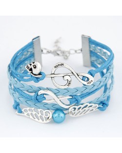 Skull Music Note and Angel Wing Charm Pendants Blue Bracelet