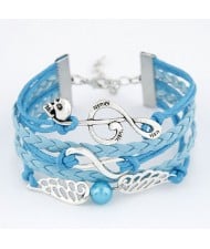 Skull Music Note and Angel Wing Charm Pendants Blue Bracelet