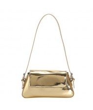 Simple Design U.S. Fashion Bright Surface PU Women Shoulder Bag -Golden