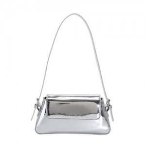 Simple Design U.S. Fashion Bright Surface PU Women Shoulder Bag -Silver