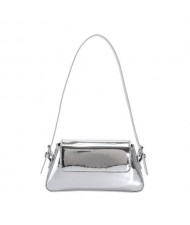 Simple Design U.S. Fashion Bright Surface PU Women Shoulder Bag -Silver