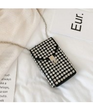 Popular Bling Rhinestone Paved Mini Mobile Phone Bag PU Women Shoulder Bag - Black