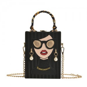 Fashion Box Shape Design Mobile Phone Bag Women Personalized Bag - Black
