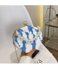 Fashion Pearl Chain Shell Shaped Design Wholesale Women Handbag Shoulder Bag - White with Blue