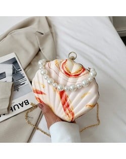 Fashion Pearl Chain Shell Shaped Design Wholesale Women Shoulder Bag -  White with Blue
