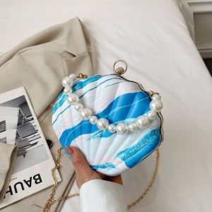 Fashion Pearl Chain Shell Shaped Design Wholesale Women Shoulder Bag Handbag  - Sea Blue