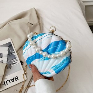 Fashion Pearl Chain Shell Shaped Design Wholesale Women Shoulder Bag Handbag - Sea Blue
