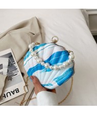 Fashion Pearl Chain Shell Shaped Design Wholesale Women Shoulder Bag Handbag - Sea Blue
