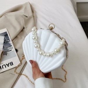 Fashion Pearl Chain Shell Shaped Design Wholesale Women Shoulder Bag Handbag - White