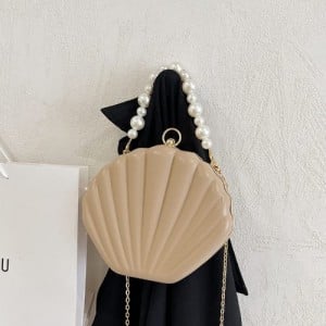 Fashion Pearl Chain Shell Shaped Design Leather Wholesale Women Shoulder Bag Handbag - Khaki