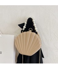 Fashion Pearl Chain Shell Shaped Design Leather Wholesale Women Shoulder Bag Handbag - Khaki