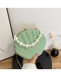 Fashion Pearl Chain Shell Shaped Design Leather Wholesale Women Shoulder Bag Handbag - Khaki