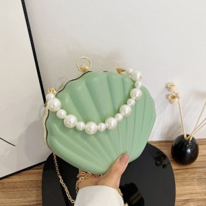 Fashion Pearl Chain Shell Shaped Design Leather Wholesale Women Shoulder Bag Handbag - Green