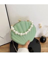 Fashion Pearl Chain Shell Shaped Design Leather Wholesale Women Shoulder Bag Handbag - Green