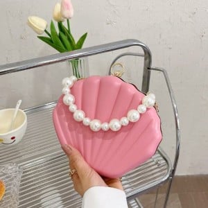 Fashion Pearl Chain Shell Shaped Design Leather Wholesale Women Shoulder Bag Handbag - Pink