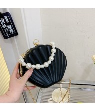 Fashion Pearl Chain Shell Shaped Design Leather Wholesale Women Shoulder Bag Handbag - Black