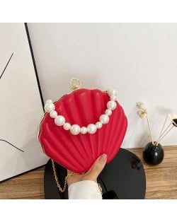 Fashion Pearl Chain Shell Shaped Design Leather Wholesale Women Shoulder Bag Handbag - Black