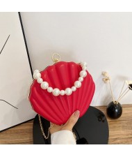 Fashion Pearl Chain Shell Shaped Design Leather Wholesale Women Shoulder Bag Handbag - Red