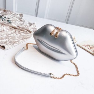 Fashion Lip Shaped Design Alloy Chain PU Leather Wholesale Women Shoulder Bag - Silver
