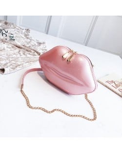 Fashion Lip Shaped Design Alloy Chain PU Leather Wholesale Women Shoulder Bag - Pink