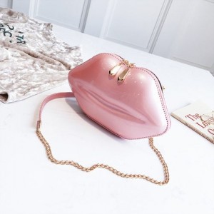 Fashion Lip Shaped Design Alloy Chain PU Leather Wholesale Women Shoulder Bag - Pink