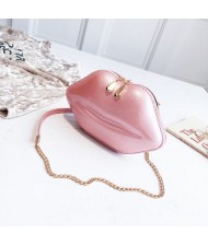 Fashion Lip Shaped Design Alloy Chain PU Leather Wholesale Women Shoulder Bag - Pink