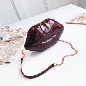 Fashion Lip Shaped Design Alloy Chain PU Leather Wholesale Women Shoulder Bag - Wine Red