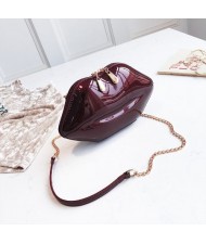 Fashion Lip Shaped Design Alloy Chain PU Leather Wholesale Women Shoulder Bag - Wine Red