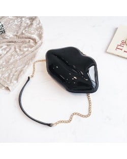 Fashion Lip Shaped Design Alloy Chain PU Leather Wholesale Women Shoulder Bag - Black