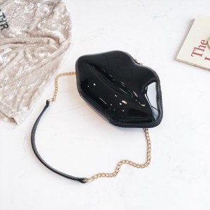 Fashion Lip Shaped Design Alloy Chain PU Leather Wholesale Women Shoulder Bag - Black