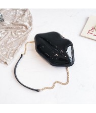 Fashion Lip Shaped Design Alloy Chain PU Leather Wholesale Women Shoulder Bag - Black