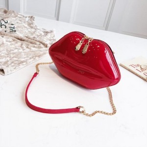 Fashion Lip Shaped Design Alloy Chain PU Leather Wholesale Women Shoulder Bag - Red