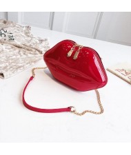 Fashion Lip Shaped Design Alloy Chain PU Leather Wholesale Women Shoulder Bag - Red