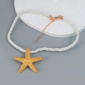 Fashion Ocean Style Starfish Pendant Rope Chain Women Necklace - Golden
