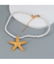 Fashion Ocean Style Starfish Pendant Rope Chain Women Necklace - Golden