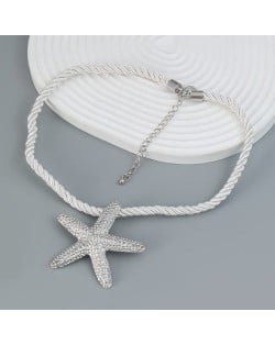 Fashion Ocean Style Starfish Pendant Rope Chain Women Necklace - Golden