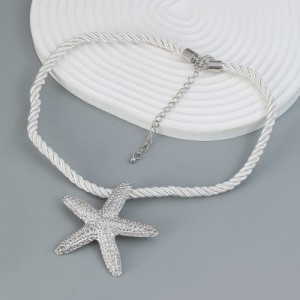 Fashion Ocean Style Starfish Pendant Rope Chain Women Necklace - Silver