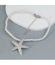 Fashion Ocean Style Starfish Pendant Rope Chain Women Necklace - Silver