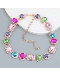 Exaggerated Style Full Rhinestone Women Choker Statement Necklace - Multicolor