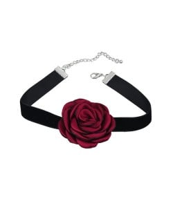 France Style Elegant Rose Flower Design Cloth Women Necklace - Red