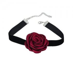 France Style Elegant Rose Flower Design Cloth Women Necklace - Red
