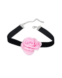 France Style Elegant Rose Flower Design Cloth Women Necklace - Pink